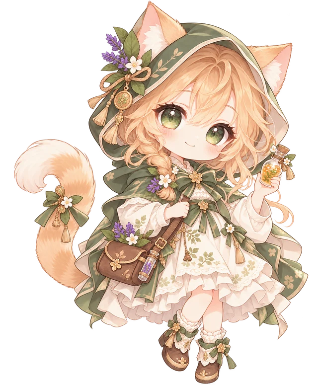 琥珀，猫耳兽娘药剂师的 Q 版角色立绘